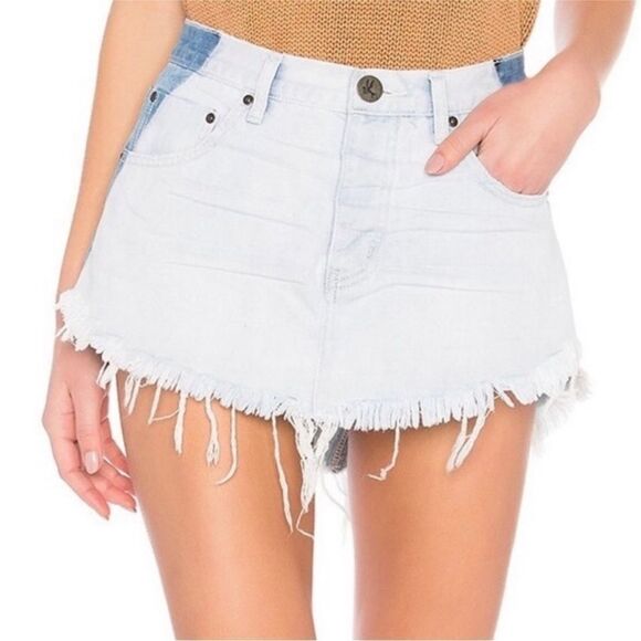 ONE X ONE TEASPOON | Free People 4040 Two Tone Blue Denim Skirt Women’s Size 29 - Picture 1 of 14